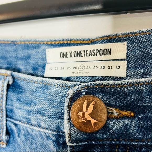 ONE x One Teaspoon Size 27 2020 Mini Skirt High Waist Short Distressed Denim - Picture 4 of 5